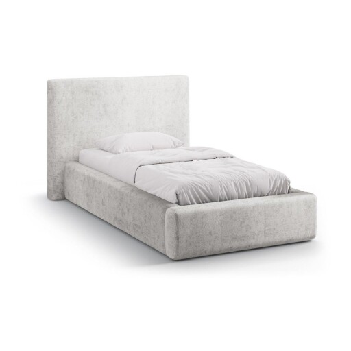 Pat gri deschis tapițat cu spațiu de depozitare cu somieră 90x200 cm Amy – Micadoni