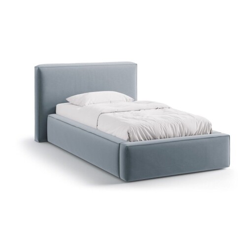 Pat albastru deschis tapițat cu spațiu de depozitare cu somieră 90x200 cm Jodie – Micadoni