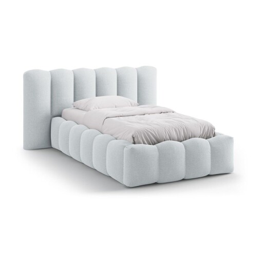 Pat gri deschis tapițat cu spațiu de depozitare cu somieră 90x200 cm Lupine – Micadoni