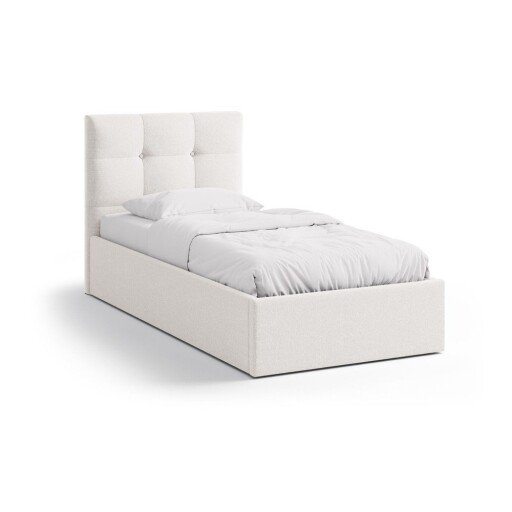 Pat crem tapițat cu spațiu de depozitare cu somieră 90x200 cm Phaedra – Micadoni