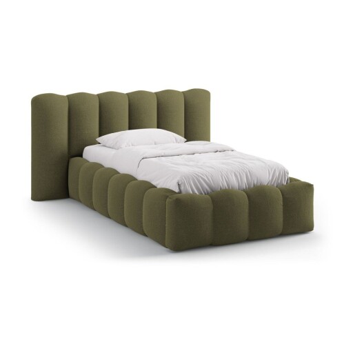 Pat kaki tapițat cu spațiu de depozitare cu somieră 90x200 cm Lupine – Micadoni