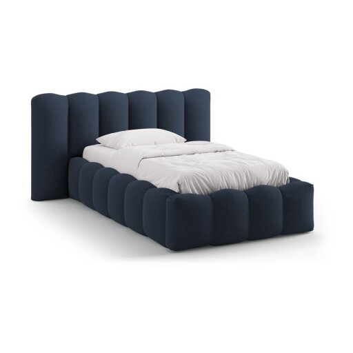 Pat albastru tapițat cu spațiu de depozitare cu somieră 90x200 cm Lupine – Micadoni