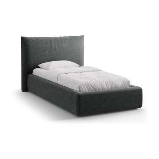 Pat gri închis tapițat cu spațiu de depozitare cu somieră 90x200 cm Kaelle – Micadoni