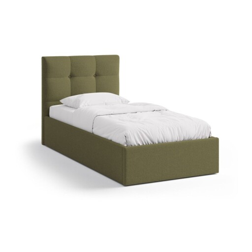 Pat verde tapițat cu spațiu de depozitare cu somieră 90x200 cm Phaedra – Micadoni