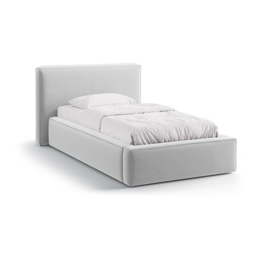 Pat argintiu tapițat cu spațiu de depozitare cu somieră 90x200 cm Jodie – Micadoni