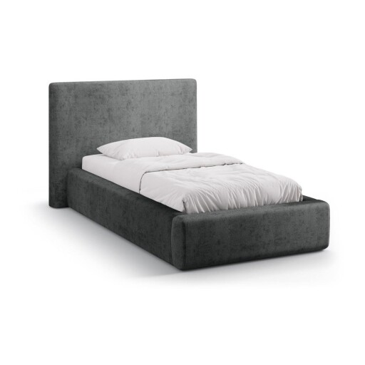 Pat gri închis tapițat cu spațiu de depozitare cu somieră 90x200 cm Amy – Micadoni