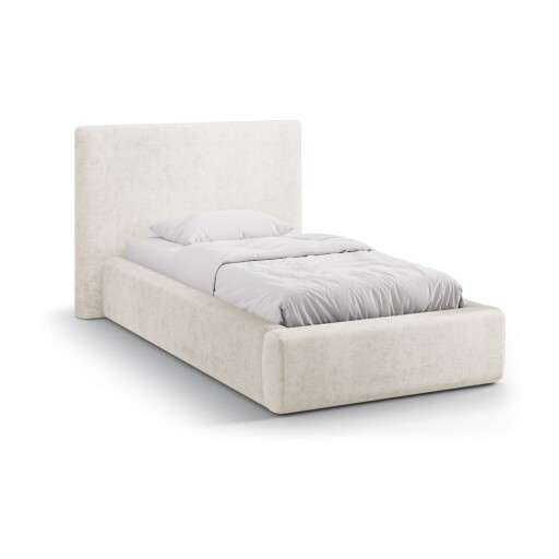 Pat crem tapițat cu spațiu de depozitare cu somieră 90x200 cm Amy – Micadoni