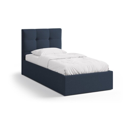 Pat albastru tapițat cu spațiu de depozitare cu somieră 90x200 cm Phaedra – Micadoni