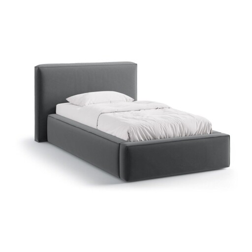 Pat gri tapițat cu spațiu de depozitare cu somieră 90x200 cm Jodie – Micadoni