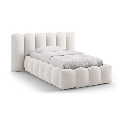 Pat crem tapițat cu spațiu de depozitare cu somieră 90x200 cm Lupine – Micadoni