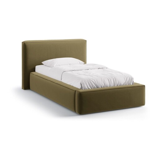 Pat verde tapițat cu spațiu de depozitare cu somieră 90x200 cm Jodie – Micadoni