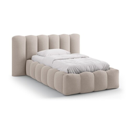 Pat maro deschis tapițat cu spațiu de depozitare cu somieră 90x200 cm Lupine – Micadoni