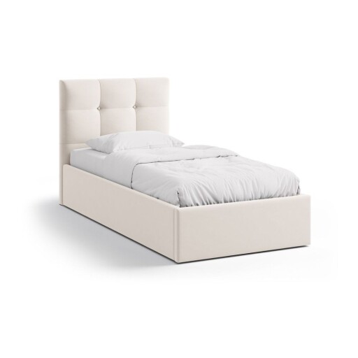 Pat crem tapițat cu spațiu de depozitare cu somieră 90x200 cm Phaedra – Micadoni