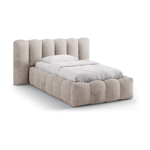 Pat maro deschis tapițat cu spațiu de depozitare cu somieră 90x200 cm Lupine – Micadoni