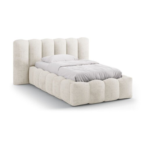 Pat bej tapițat cu spațiu de depozitare cu somieră 90x200 cm Lupine – Micadoni