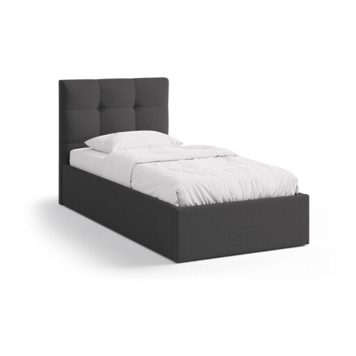 Pat gri antracit tapițat cu spațiu de depozitare cu somieră 90x200 cm Phaedra – Micadoni
