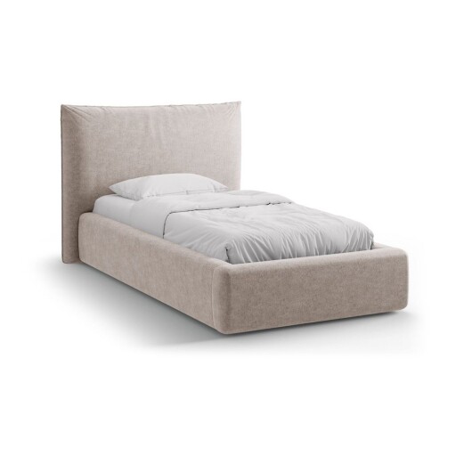 Pat bej tapițat cu spațiu de depozitare cu somieră 90x200 cm Kaelle – Micadoni