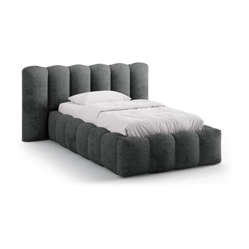 Pat gri închis tapițat cu spațiu de depozitare cu somieră 90x200 cm Lupine – Micadoni