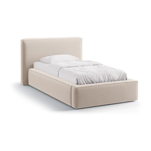 Pat bej tapițat cu spațiu de depozitare cu somieră 90x200 cm Jodie – Micadoni
