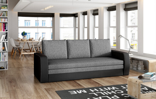 Canapea extensibila 3 locuri ELTAP, Inversa, 220x83x89 cm, lemn/poliester, gri inchis/negru