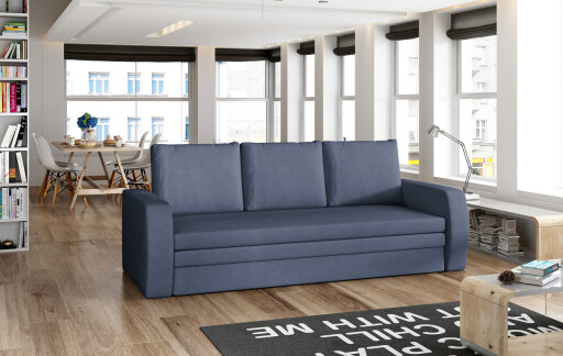 Canapea extensibila 3 locuri ELTAP, Inversa, 220x83x89 cm, lemn/poliester, albastru inchis