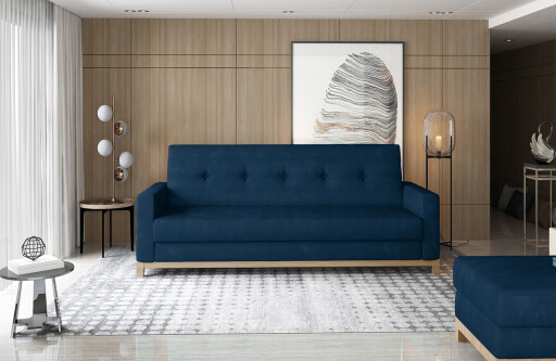 Canapea extensibila 3 locuri ELTAP, Selene, 216x104x93 cm, lemn/poliester, albastru inchis/natur