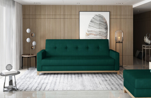 Canapea extensibila 3 locuri ELTAP, Selene, 216x104x93 cm, lemn/poliester, verde inchis/natur