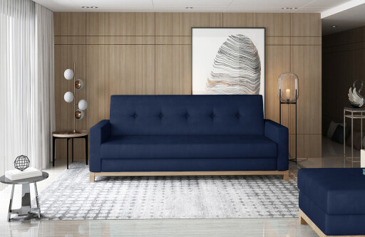 Canapea extensibila 3 locuri ELTAP, Selene, 216x104x93 cm, lemn/poliester, albastru/natur