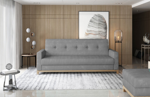 Canapea extensibila 3 locuri ELTAP, Selene, 216x104x93 cm, lemn/poliester, gri/natur