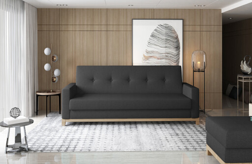 Canapea extensibila 3 locuri ELTAP, Selene, 216x104x93 cm, lemn/poliester, negru/natur