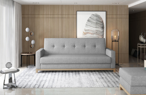 Canapea extensibila 3 locuri ELTAP, Sel-10-BW, Selene, 216x104x93 cm, lemn/poliester, gri deschis/natur