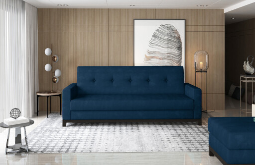 Canapea extensibila 3 locuri ELTAP, Selene, 216x104x93 cm, lemn/poliester, albastru inchis