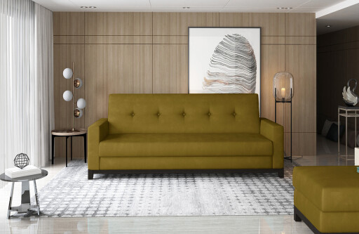 Canapea extensibila 3 locuri ELTAP, Selene, 216x104x93 cm, lemn/poliester, mustar