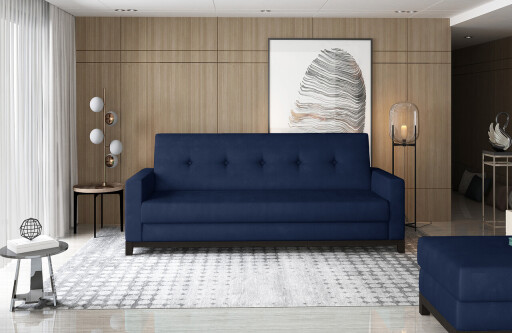Canapea extensibila 3 locuri ELTAP, Selene, 216x104x93 cm, lemn/poliester, albastru