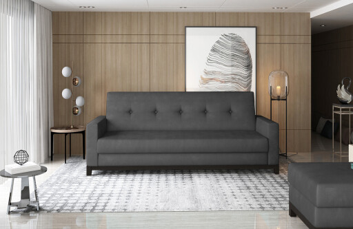 Canapea extensibila 3 locuri ELTAP, Selene, 216x104x93 cm, lemn/poliester, gri inchis