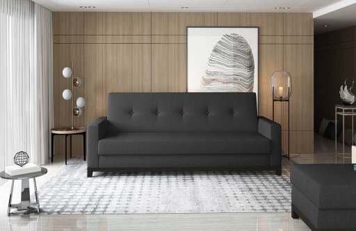Canapea extensibila 3 locuri ELTAP, Selene, 216x104x93 cm, lemn/poliester, negru