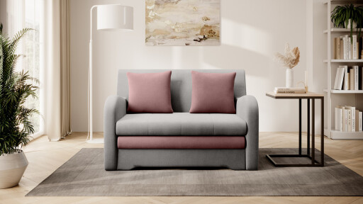 Canapea extensibila 2 locuri ELTAP, Ario, 130x103x85 cm, lemn/poliester, gri deschis/roz