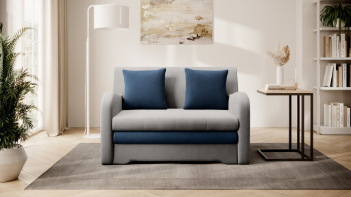 Canapea extensibila 2 locuri ELTAP, Ario, 130x103x85 cm, lemn/poliester, gri deschis/albastru inchis