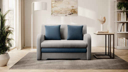 Canapea extensibila 2 locuri ELTAP, Ario, 130x103x85 cm, lemn/poliester, gri deschis/albastru