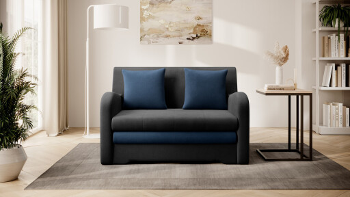 Canapea extensibila 2 locuri ELTAP, Ario, 130x103x85 cm, lemn/poliester, gri inchis/albastru inchis