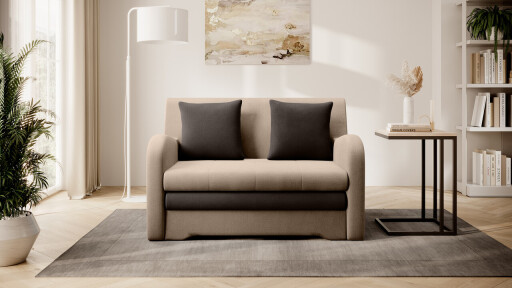 Canapea extensibila 2 locuri ELTAP, Ario, 130x103x85 cm, lemn/poliester, maro deschis/maro inchis