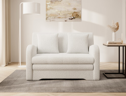 Canapea extensibila 2 locuri ELTAP, Ario, 130x103x85 cm, lemn/poliester, alb