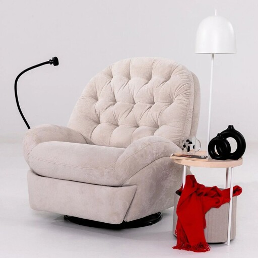 Fotoliu cu recliner, Atelier del Sofa, 752EST1511, Lemn de carpen;PAL, Crem