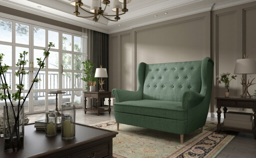 Canapea 2 locuri ELTAP, Aros, 150x90x103 cm, lemn/poliester, verde