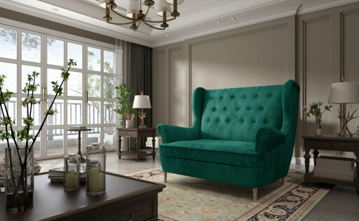 Canapea 2 locuri ELTAP, Aros, 150x90x103 cm, lemn/poliester, verde inchis
