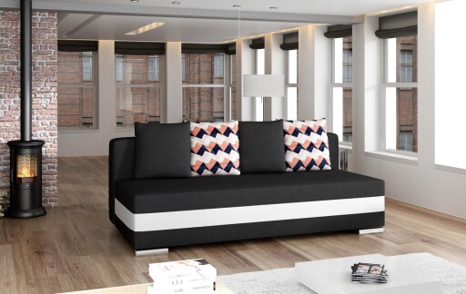 Canapea extensibila 3 locuri ELTAP, Calia, 195x86x83 cm, lemn/poliester, negru/alb