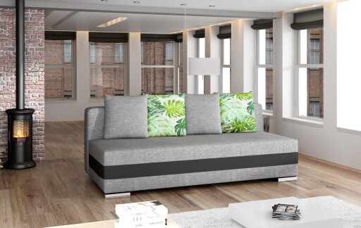 Canapea extensibila 3 locuri ELTAP, Calia, 195x86x83 cm, lemn/poliester, gri/negru