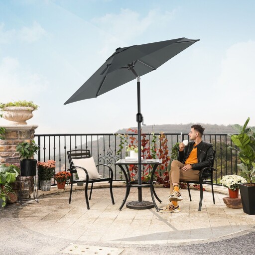 Umbrela pentru terasa, gradina, plaja, Songmics, D200 cm, inclinare dubla, protectie solara UPF 50+, gri
