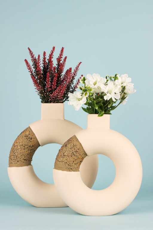Set de ghivece decorative, BK010, Ceramica, Ecru