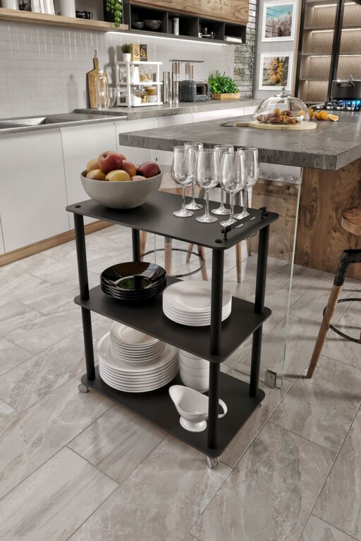 Carucior pentru servire, Hanah Home, Servant, 35x60x74 cm, MDF , Negru